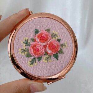 Hand Embroidered Rose Compact Mirror